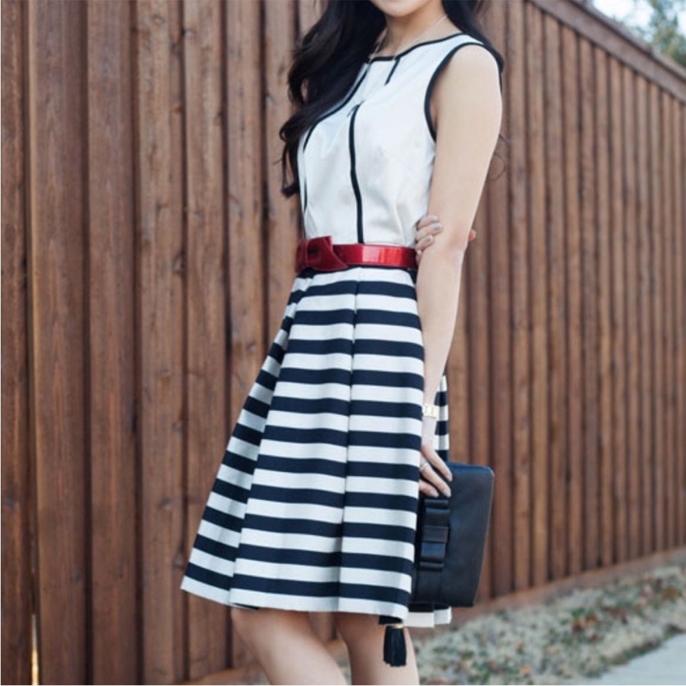 Striped Black and Cream Dress by J. Taylor. Size 8